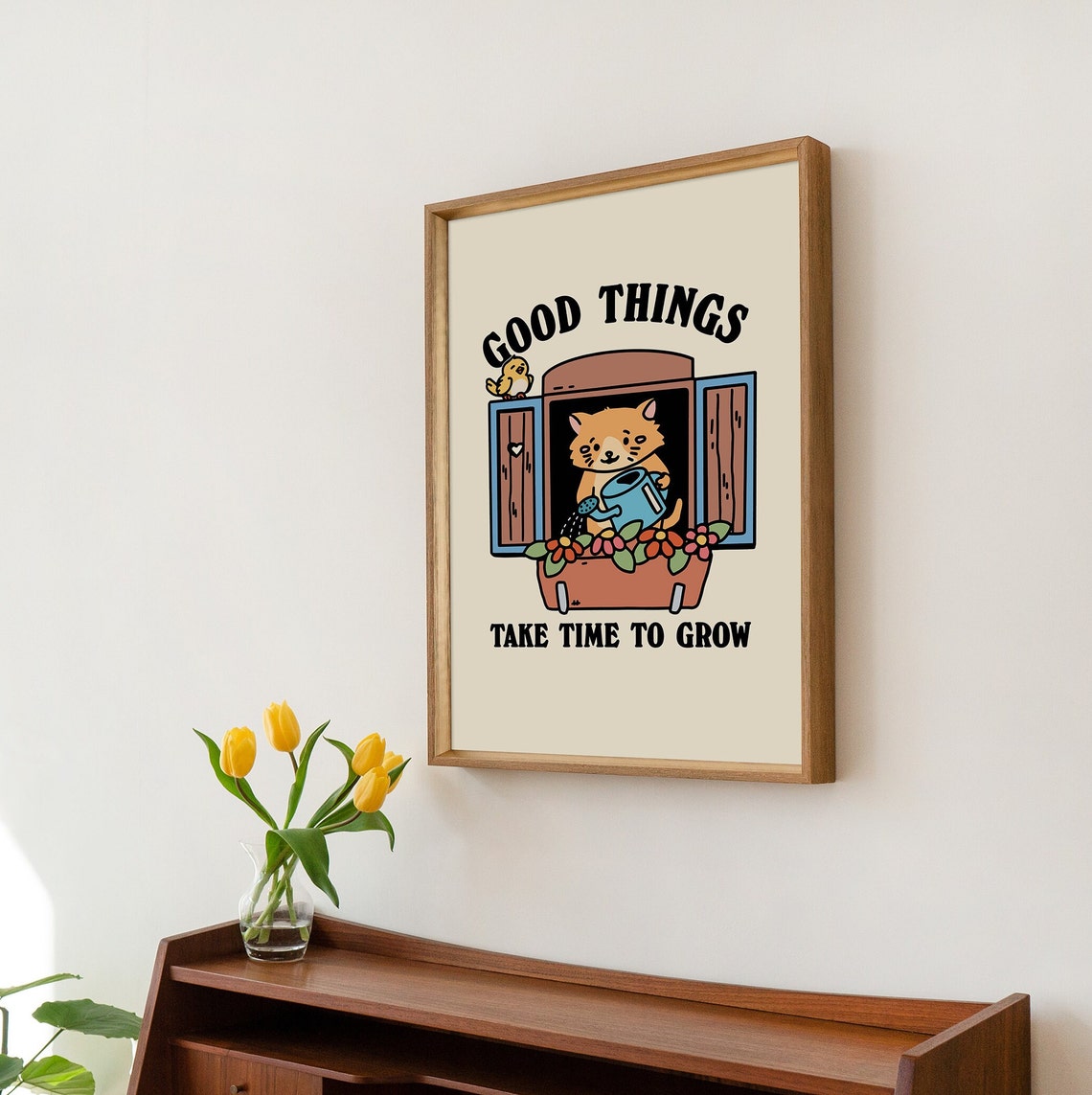 Good Things Take Time To Grow Cat Flowers Window Box Quote Poster - Image 2
