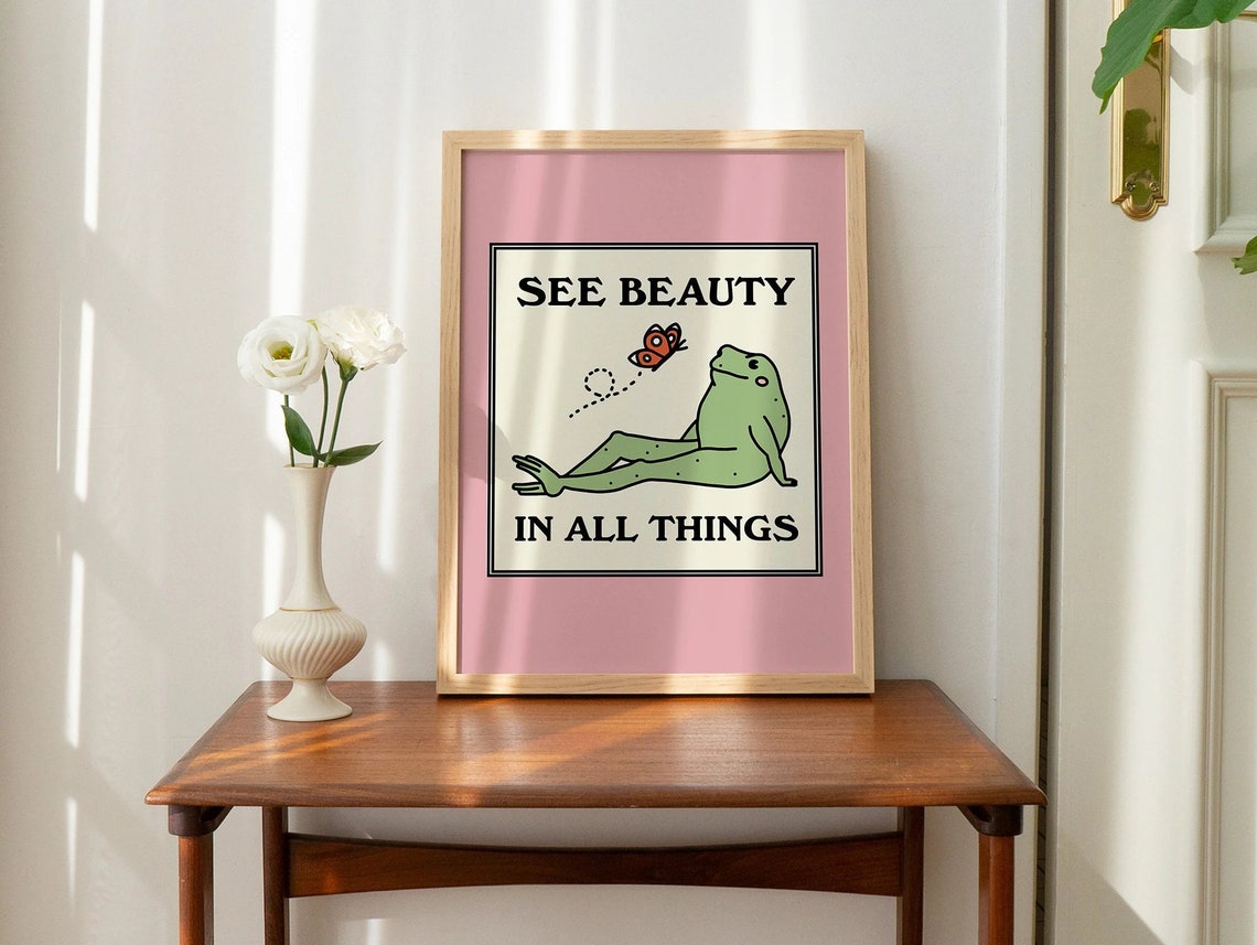 See Beauty in All Things Retro Frog Butterfly Motivational Poster - Image 2