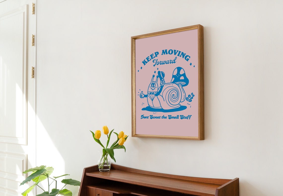 Keep Moving Forward Retro Snail Mushroom Positivity Quote Poster - Image 2