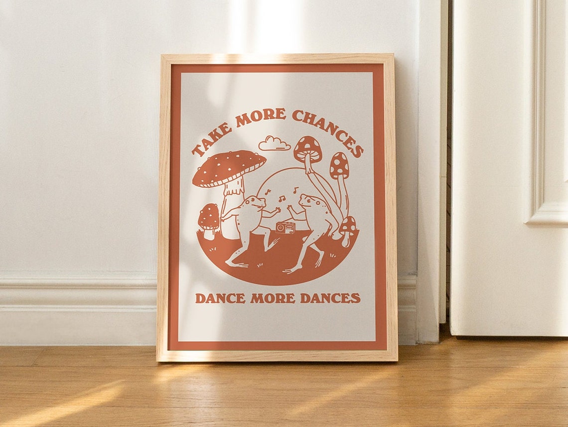 Take More Chances Dance More Dances Frogs Retro Motivational Poster - Image 2