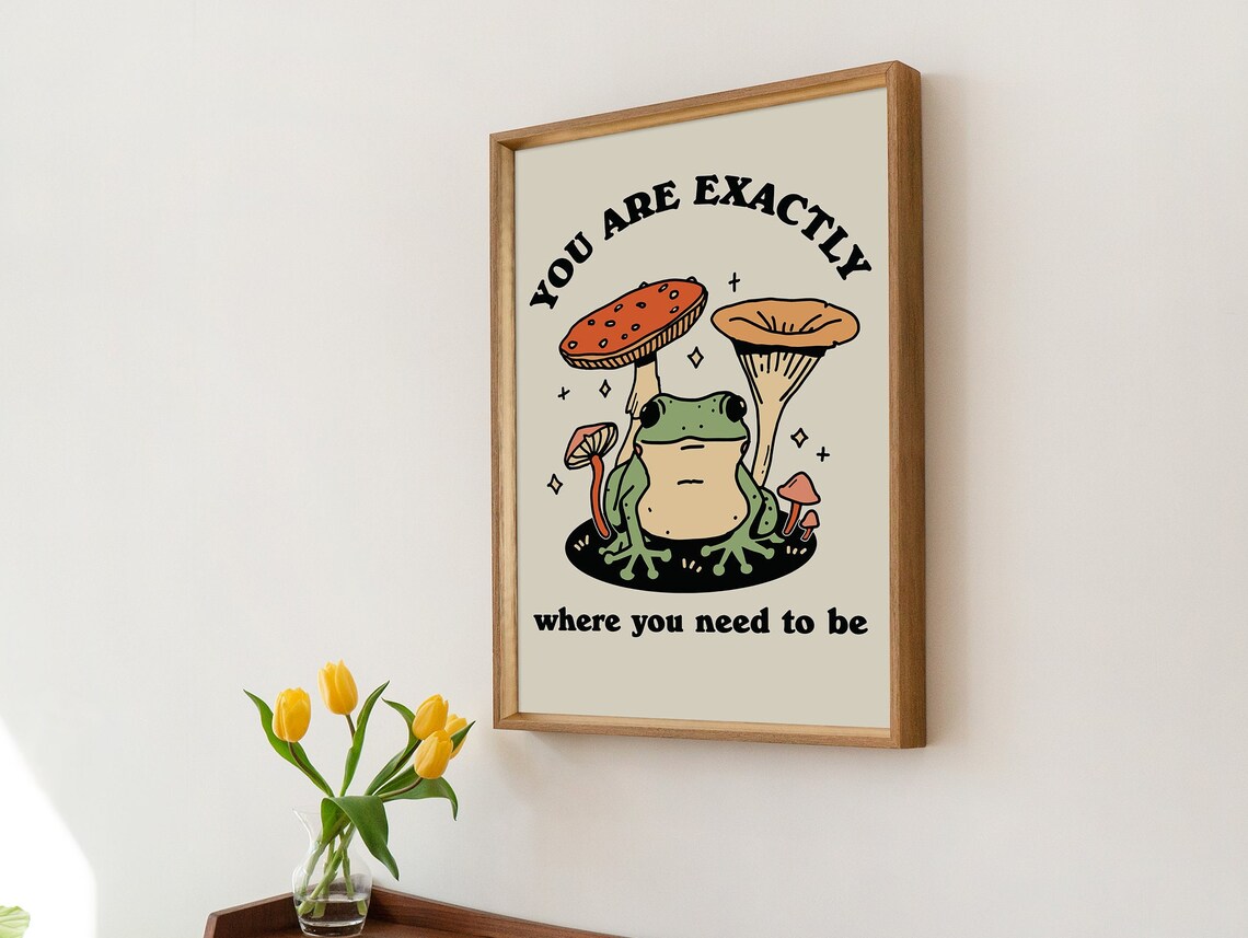 Retro Frog Positive Quote Art Print, Vintage Mushroom - Image 2