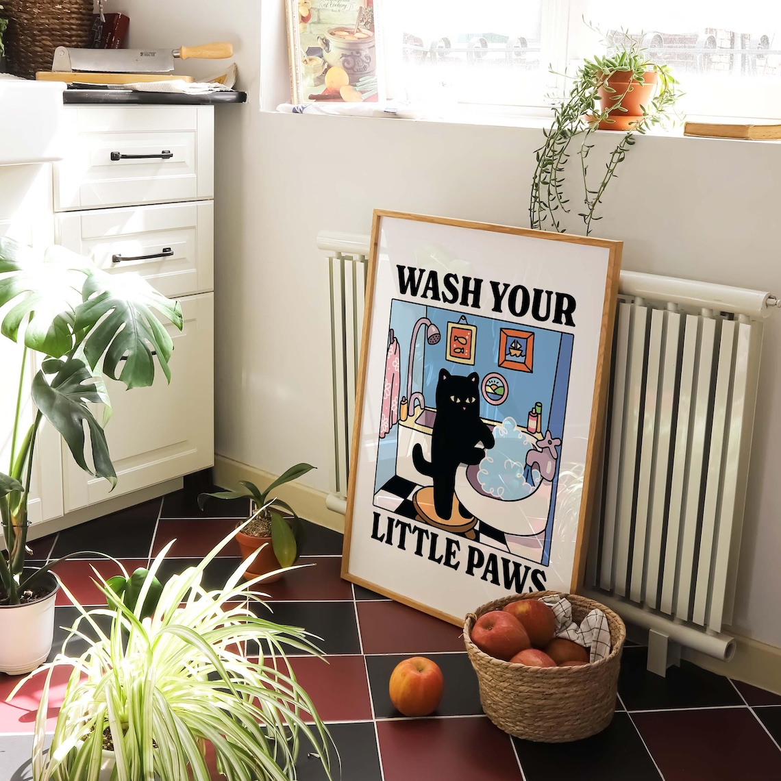 Wash Your Paws Cat Print, Cute Bathroom Poster - Image 2