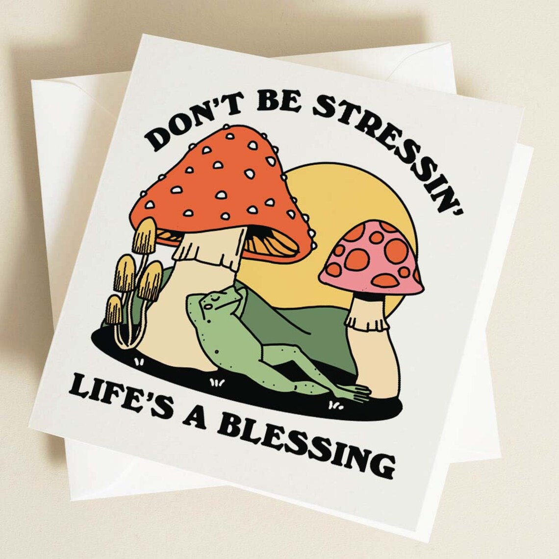 Do Not Be Stressin Lifes A Blessing Retro Frog Positive Quote Card - Image 3