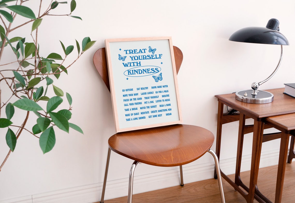 Affirmations Wall Print Aesthetic Art Positive Affirmation Poster Retro Butterfly Wall Decor Sapphire Blue - Image 2