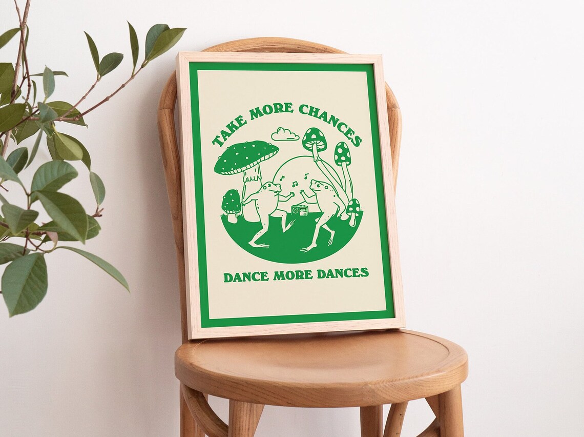 Dancing Frog Selfcare Quote, Vintage Mushroom Illustration - Image 4