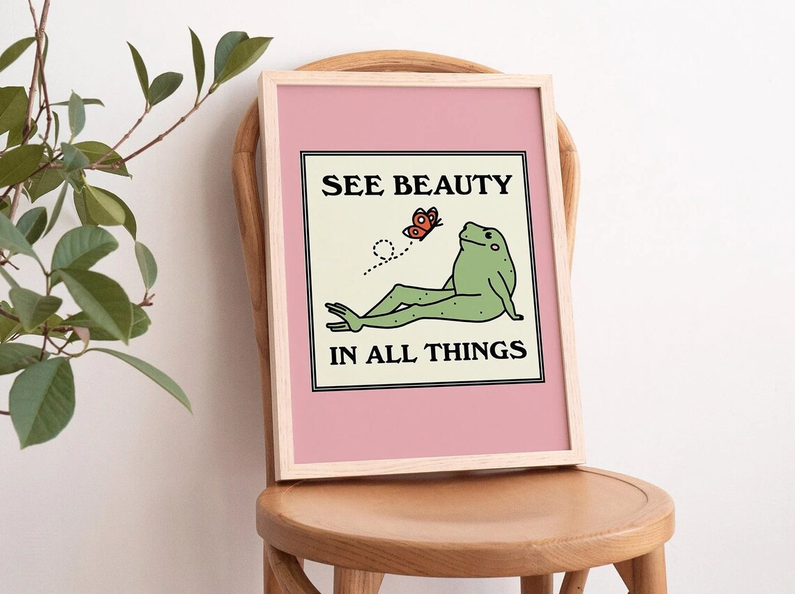 See Beauty in All Things Retro Frog Butterfly Motivational Poster - Image 4