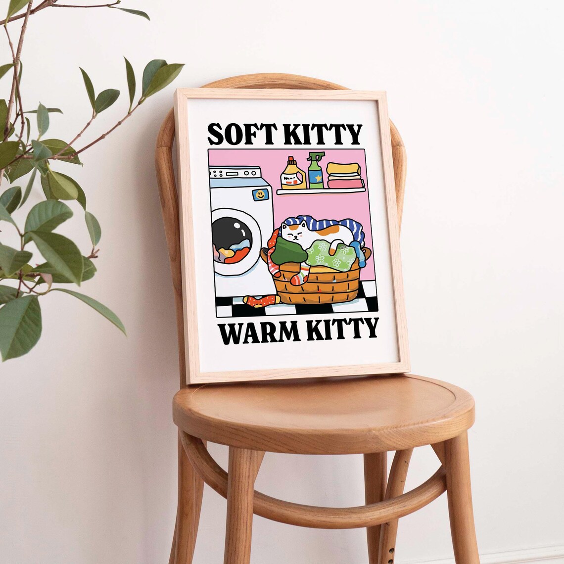 Soft Kitty Cat Print, Cute Retro Bathroom Decor - Image 2