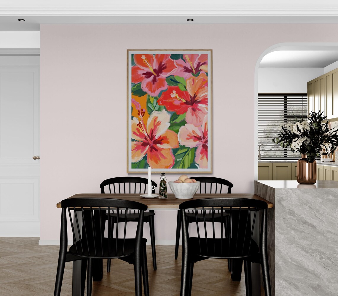 Hibiscus Flowers Floral Art Flower Market Art Print Abstract Painting Peach Hibiscus Floral Art Matisse - Image 2