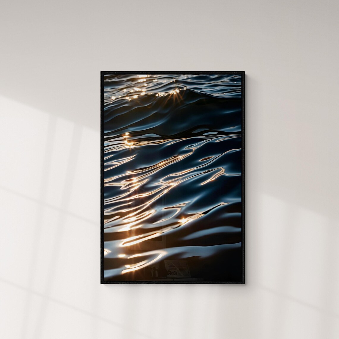 Dark Ocean Waves Golden Sunlight Reflections Moody Sea Photo Art Poster