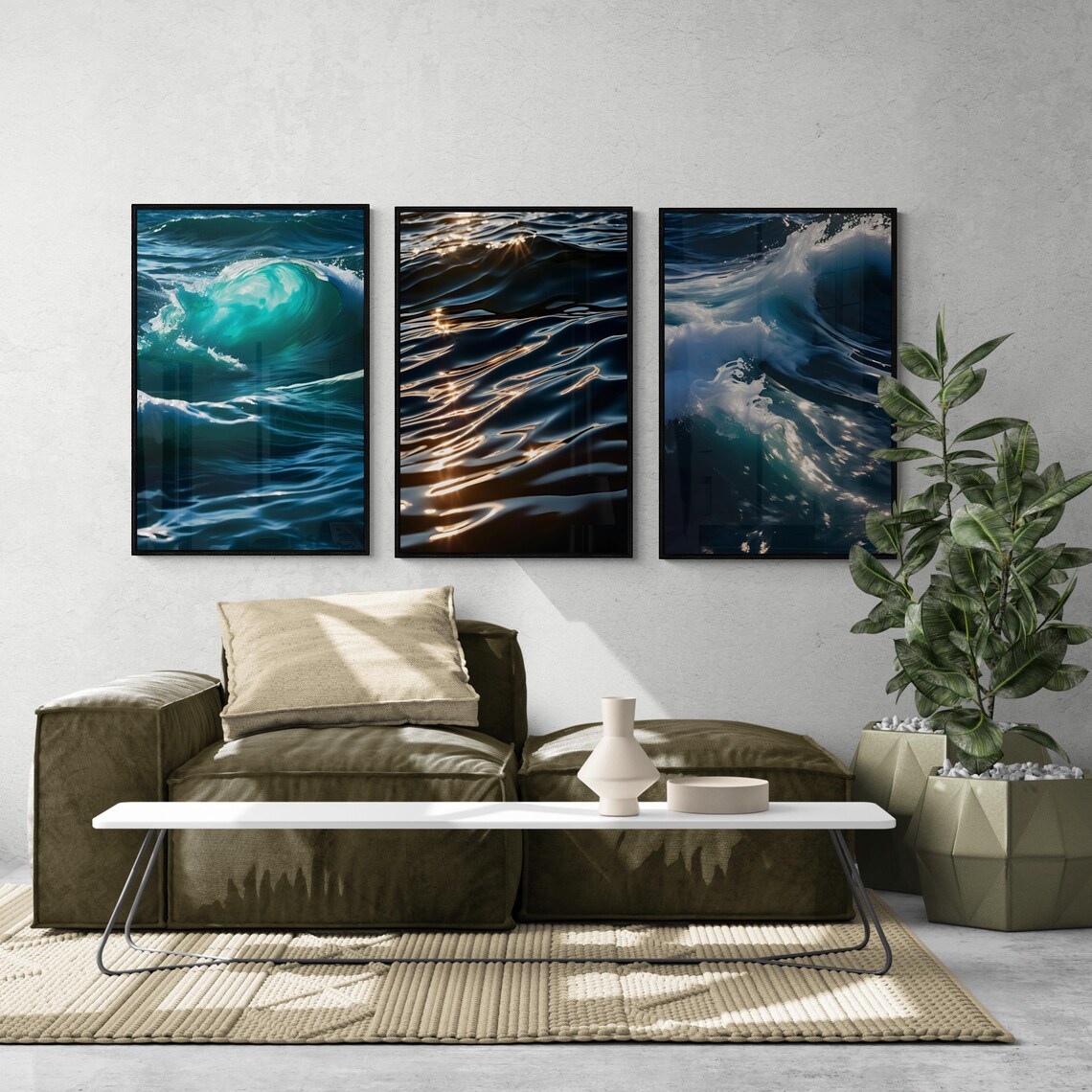 Curling Teal Ocean Wave White Foam Dramatic Sea Photography Wall Art Poster - Image 4