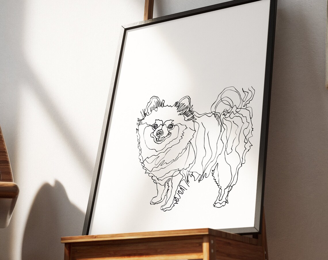 Playful Pomeranian Minimal Line Drawing Portrait Poster Dog Decor - Image 3