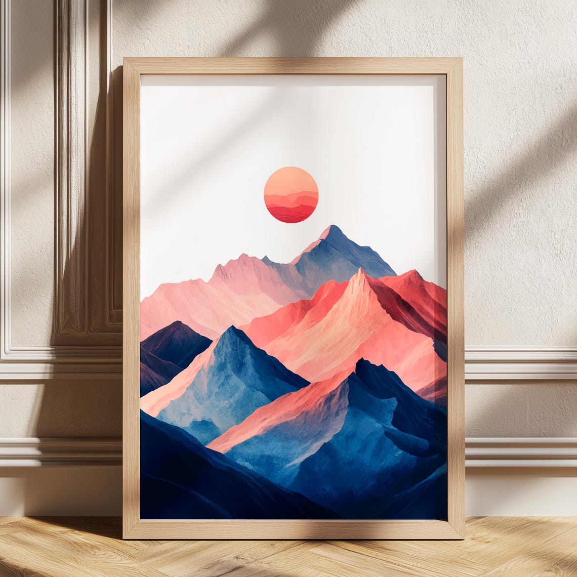 Serene Sunset Mountain Gradient Nature Modern Living Room Wall Art