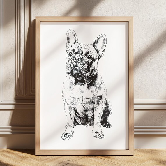 French Bulldog Vintage Print Dog Wall Art Antique Painting Drawing Retro Illustration