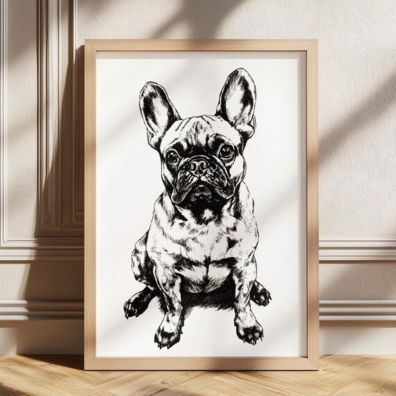 French Bulldog Vintage Print Dog Wall Art Antique Painting Drawing Retro Illustration