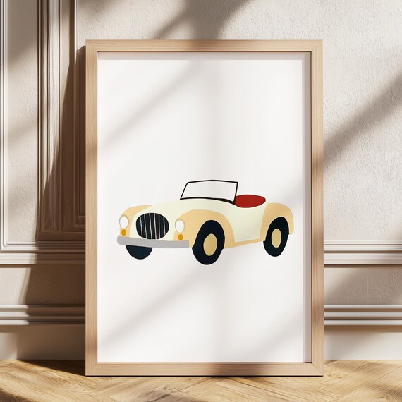 Vintage Cars Poster For Boys Room Toddler Decor Car Theme Wall Art Transportation Nursery