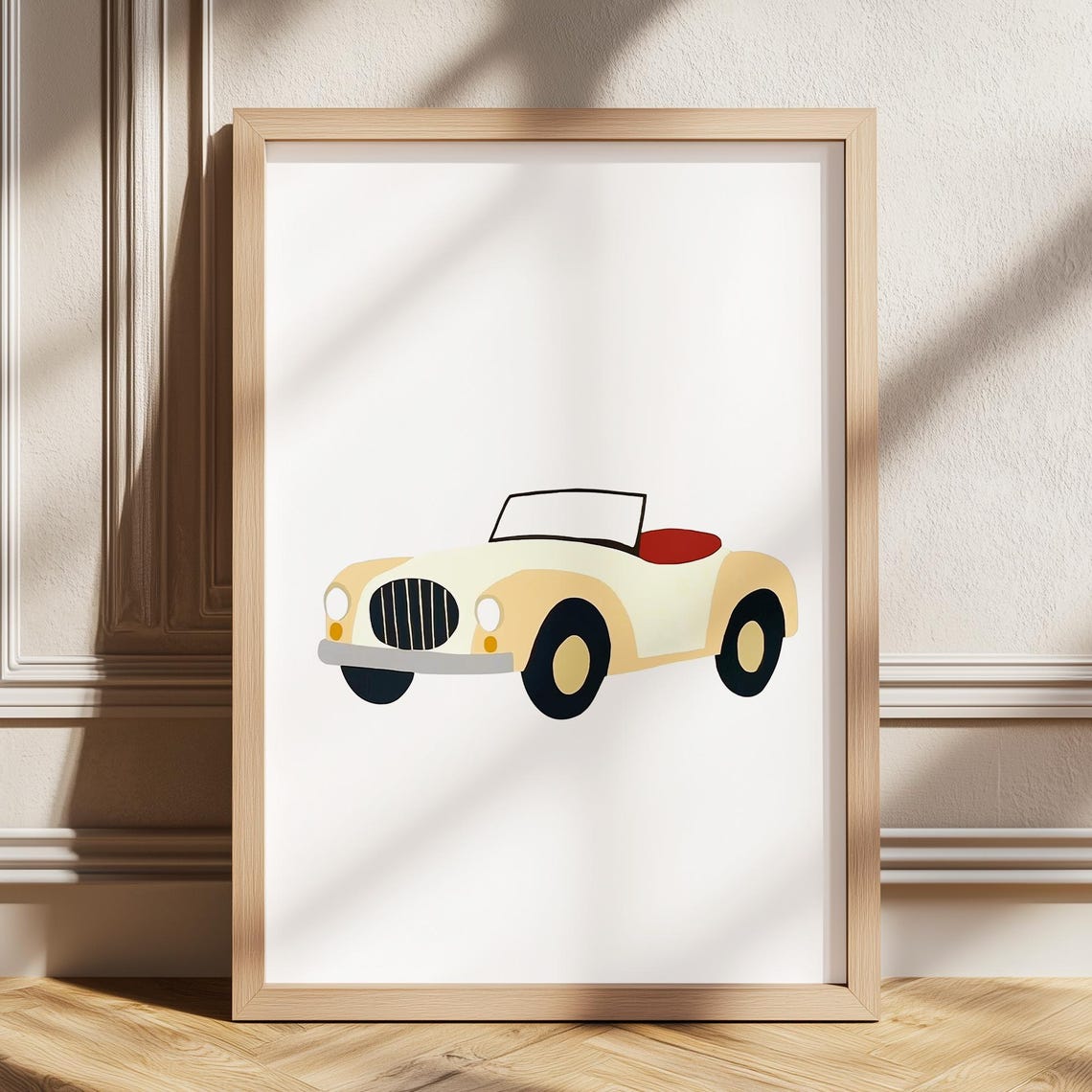 Cream Vintage Convertible Car Minimalist Boys Room Nursery Poster