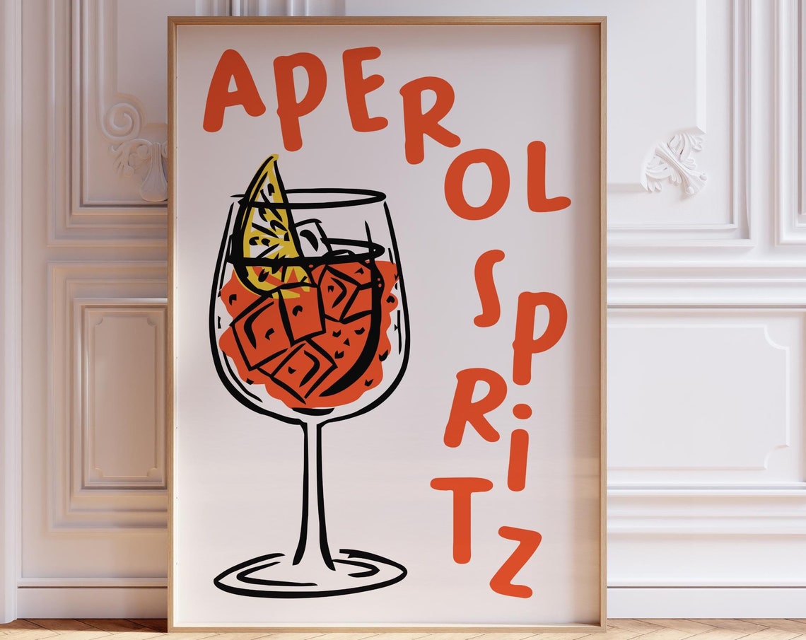 Aperol Spritz Arched Typography Doodle Cocktail Glass Poster