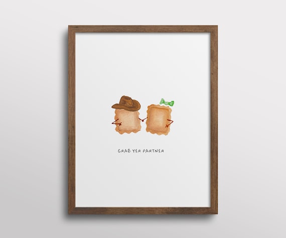 Whimsical Dancing Ravioli Pasta Kitchen Art Print