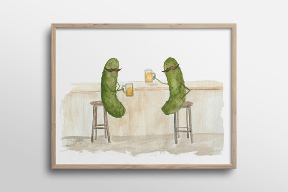 Whimsical Pickles With Mustaches, Beer Pub Art Print