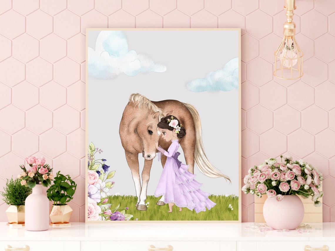 A Girl And Her Horse Nursery Print Princess Room Decor Watercolour Fairytale Art Animal Bond Print Cute Girls Room Wall Art - Image 4
