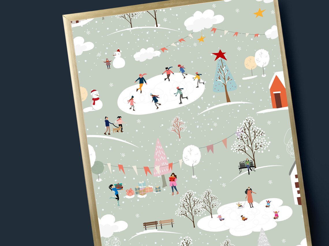 Busy Winter Village Art Print, Holiday Decor - Image 4