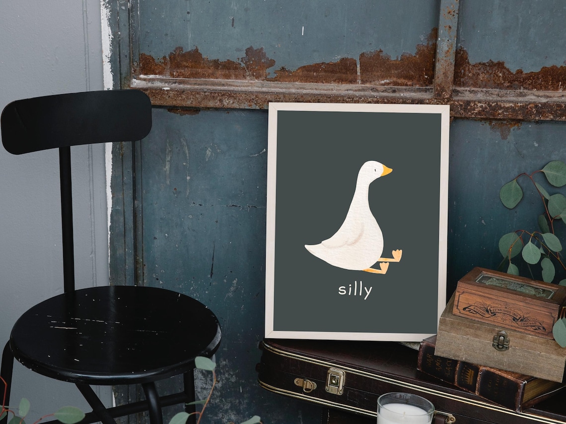Silly Goose Minimalist Animal Poster Cute Dark Green Nursery Art - Image 4