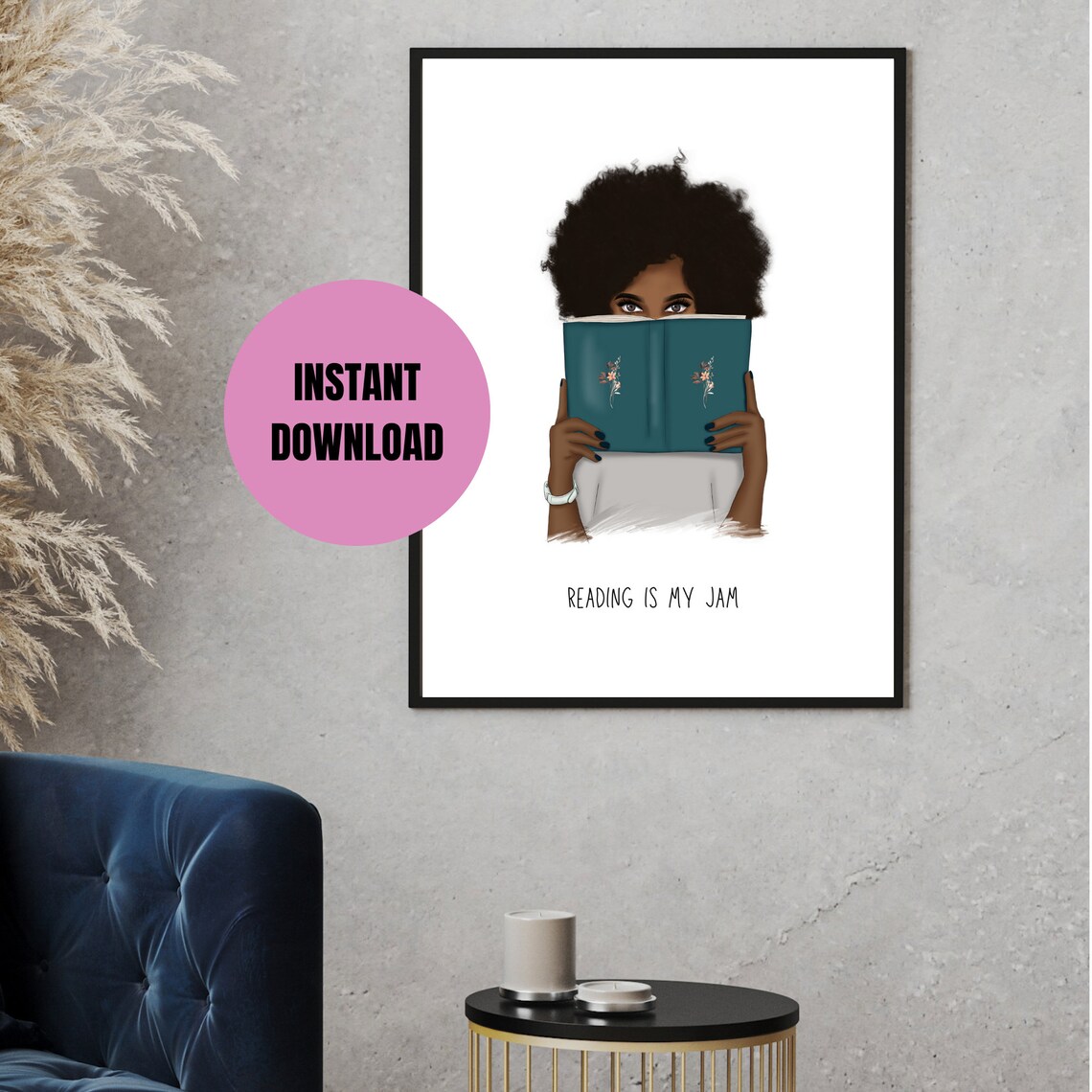 Reading Is My Jam Girl Reading a Book Lover Illustration Poster - Image 3