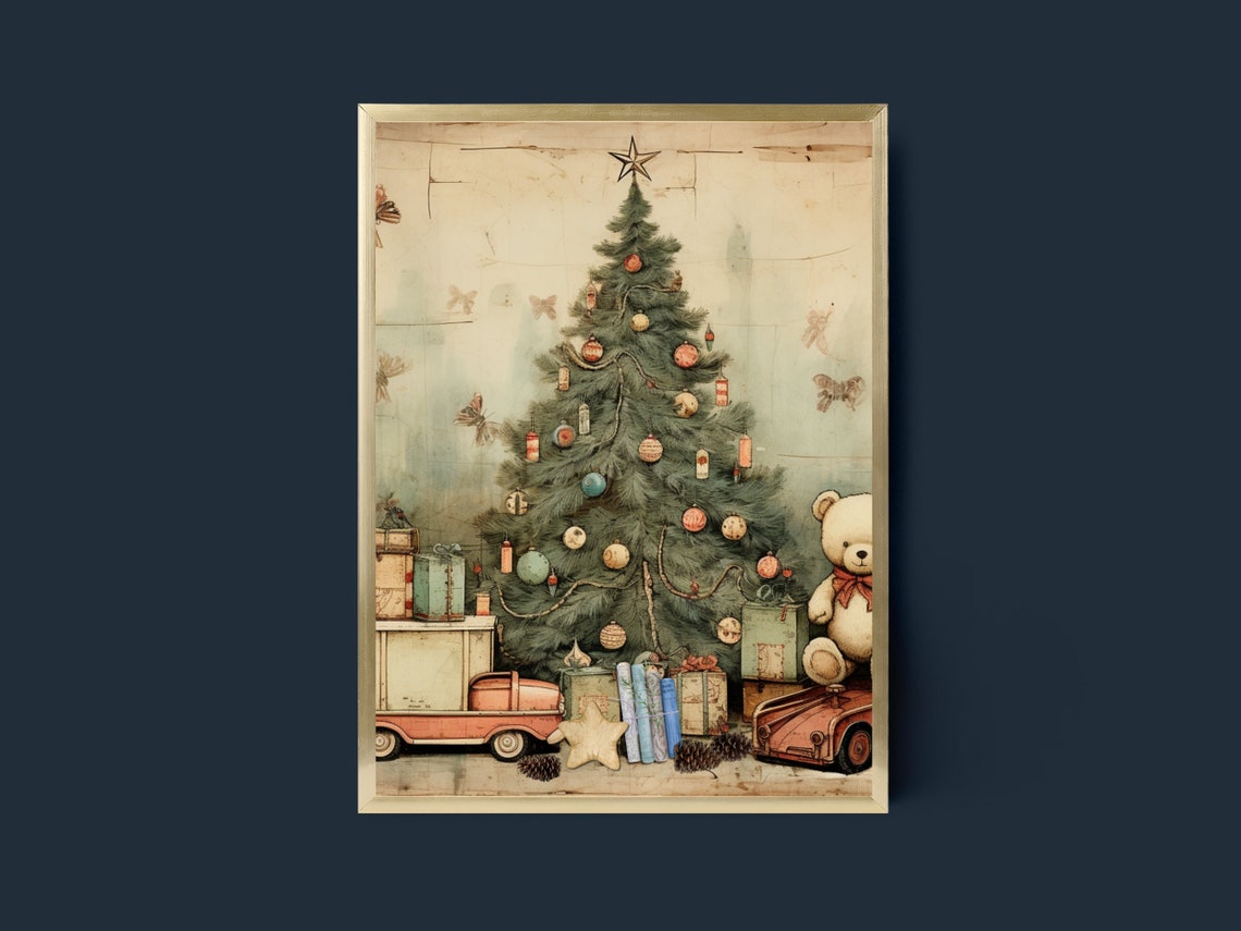 Vintage Christmas Tree with Old Toys Nostalgic Holiday Poster - Image 4