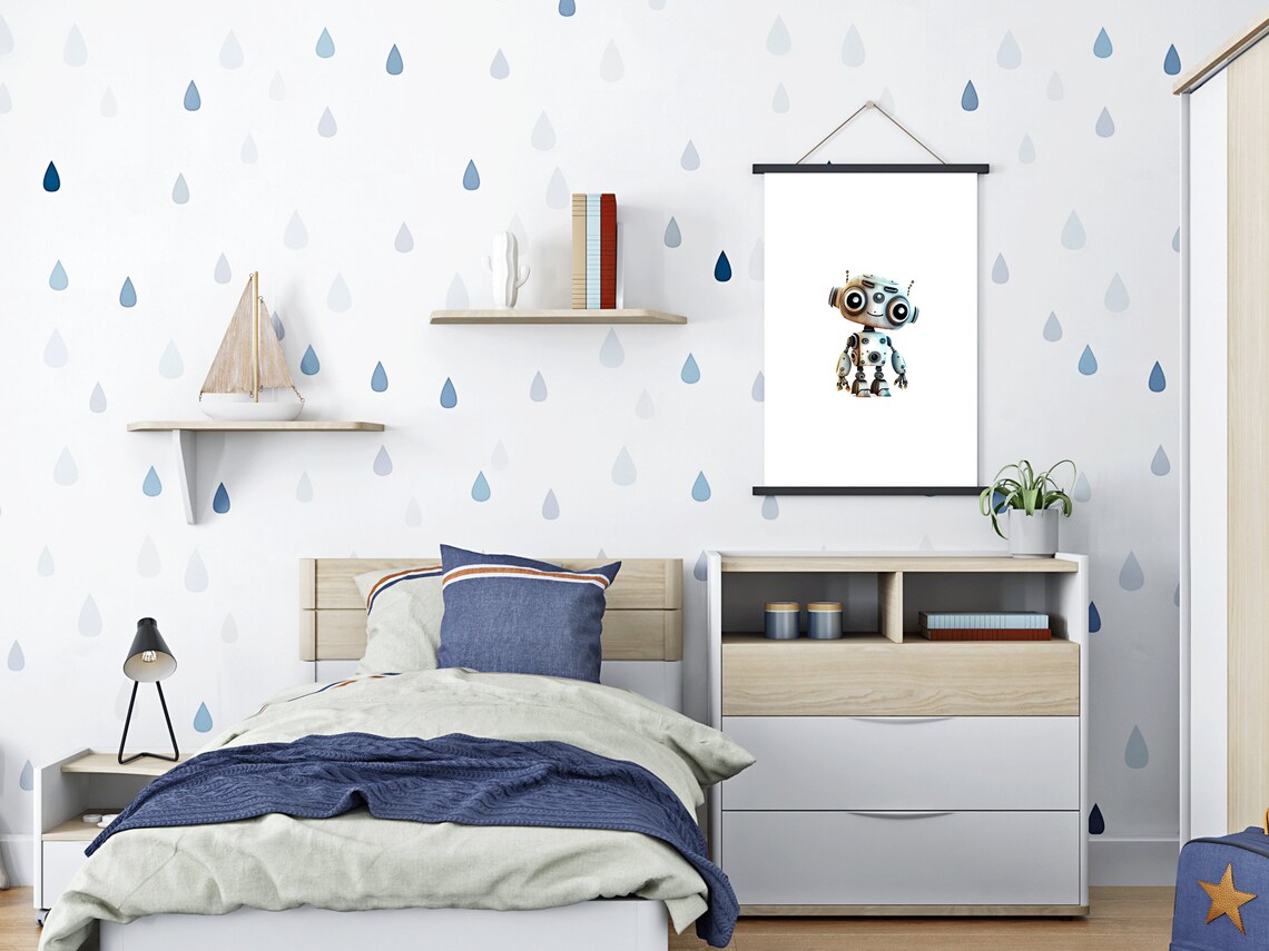 Cute Smiling Vintage Robot Toy Kids Room Nursery Decor Art Print - Image 2
