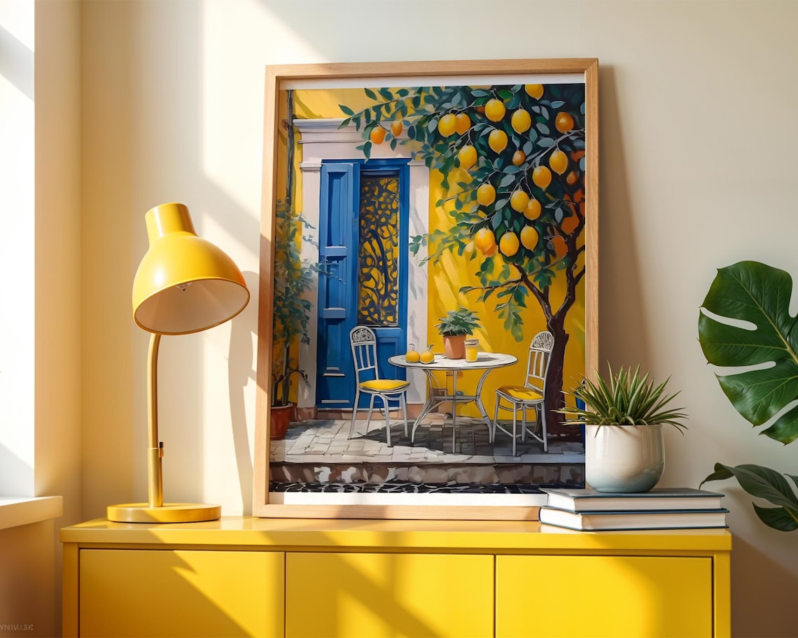 Mediterranean Lemon Tree Art Print, Tuscan Kitchen Decor