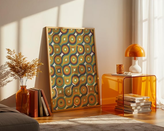 70s Retro Groovy Circles Geometric Psychedelic Orange Green Poster