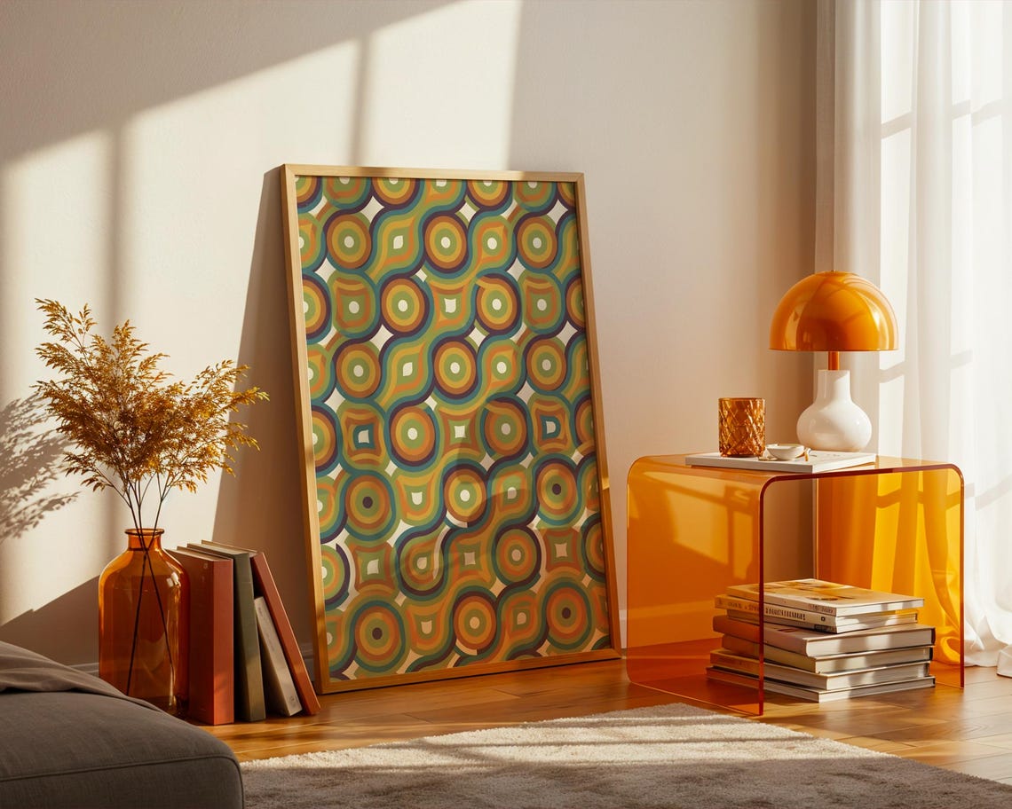 70s Retro Groovy Circles Geometric Psychedelic Orange Green Poster
