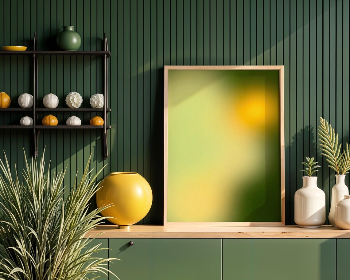 Green Yellow Sun Blur Gradient Dreamy Olive Sage Abstract Aesthetic Poster
