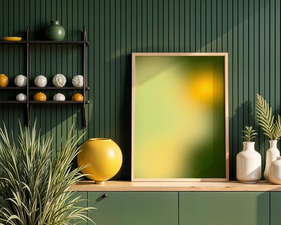 Green Yellow Sun Blur Poster Dreamy Olive Sage Wall Decor Aesthetic Dorm Gift Idea