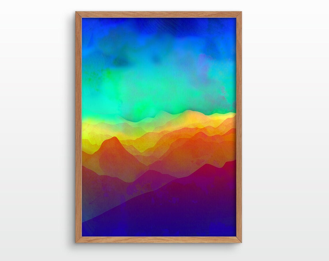 Misty Mountains Minimalist Art Print, Living Room Decor
