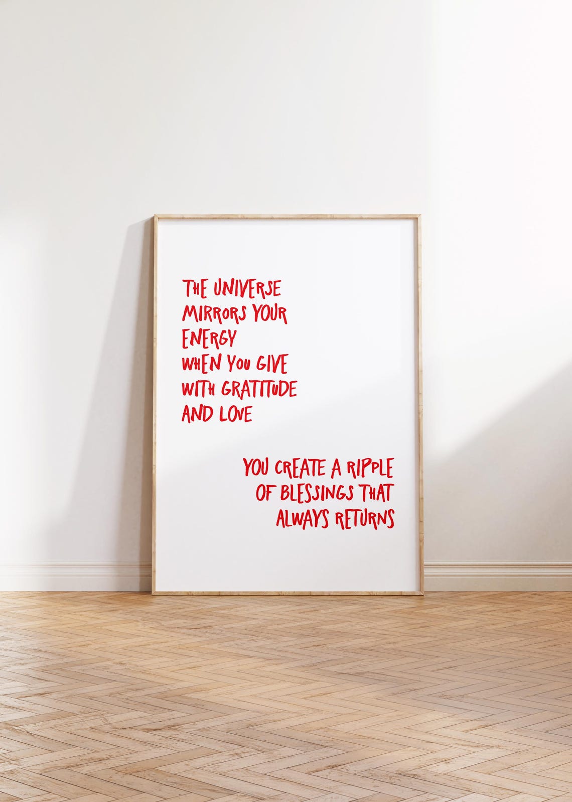 The Universe Mirrors Your Energy Gratitude Quote Red Typography Poster