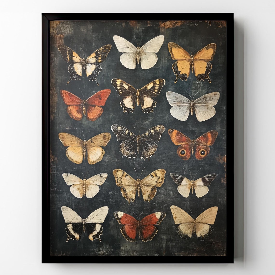 Fifteen Butterfly Specimen Grid Moody Gothic Dark Academia Poster