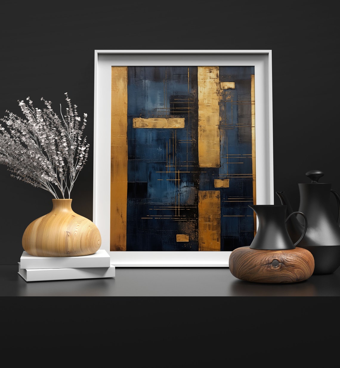 Navy And Gold Abstract Geometric Modern Architectural Wall Art - Image 2