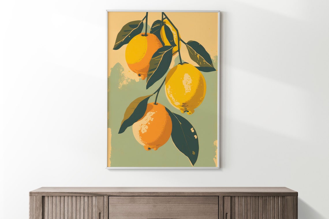 Vintage Lemon Branch Still Life Warm Yellow Citrus Art Poster
