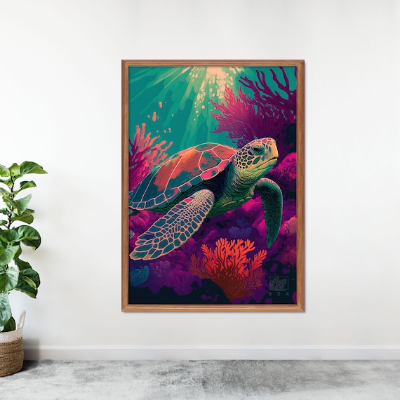 Sea Turtle Poster Print Ocean Life Wall Decor Tropical Beach Home Decor Hawaiian Wall Art Living Room Turtle Poster Decor Turtle Art