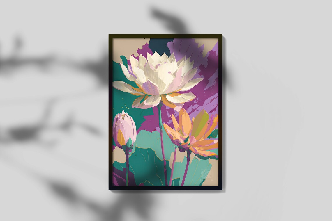 Yoga Lotus Flower Spiritual Energy Art Meditation Poster Wall Art Mindfulness Symbol Watercolor Lotus Art - Image 2