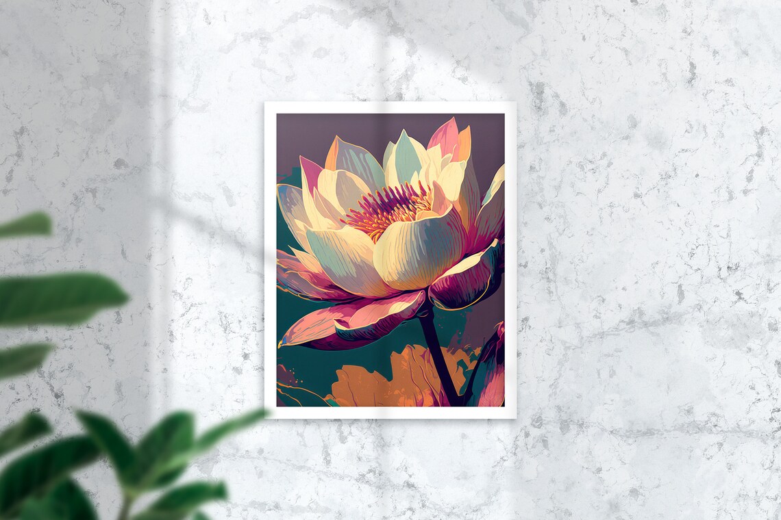 White Lotus Flower Print, Boho Gauguin-Inspired Art - Image 2