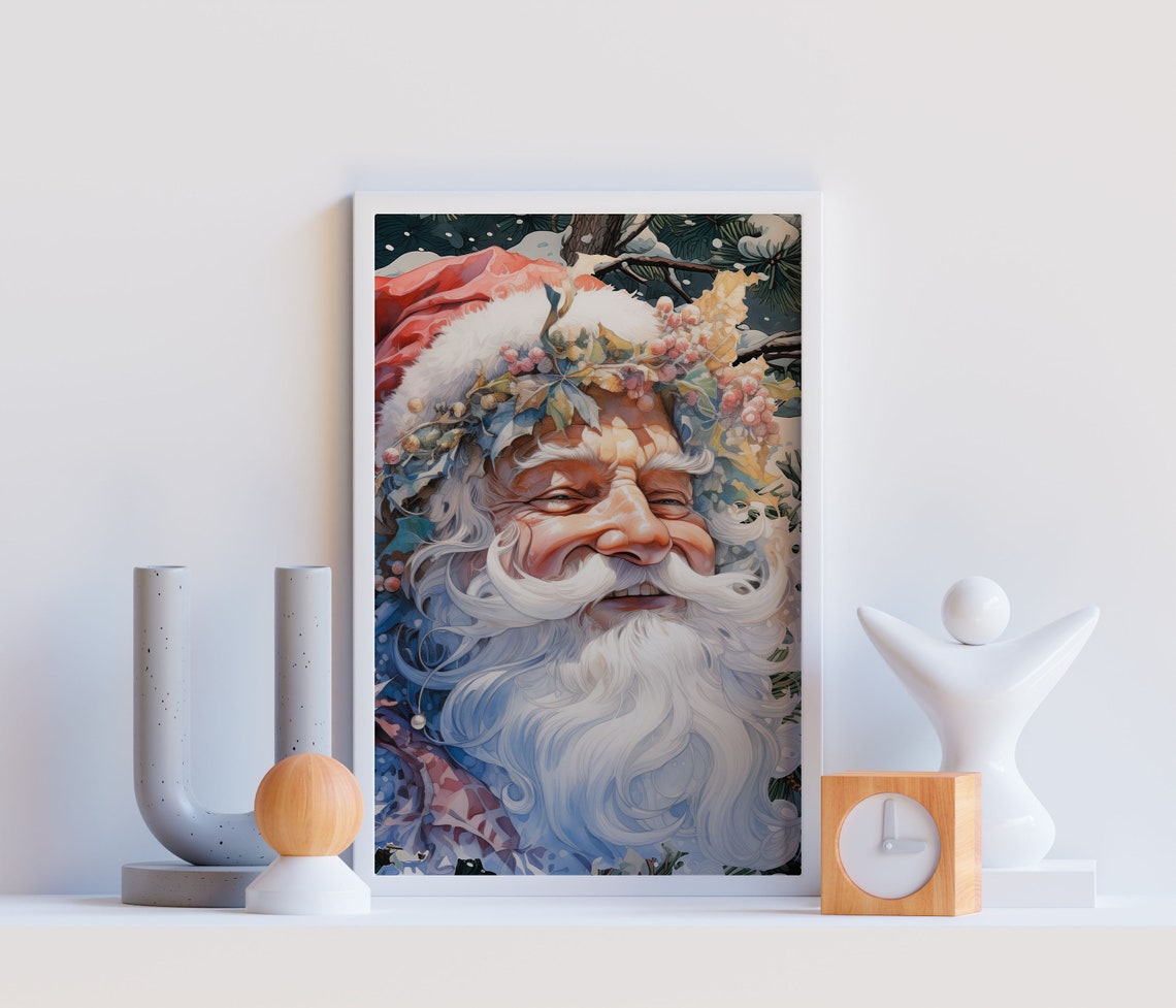 Christmas Wall Art Vintage Santa Oil Painting Seasonal Christmas Decor Christmas Art Print Holiday Cheer Art