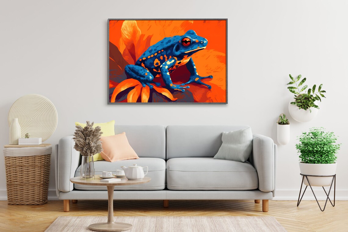 Blue Poison Dart Frog Orange Tropical Jungle Modern Wildlife Poster - Image 2