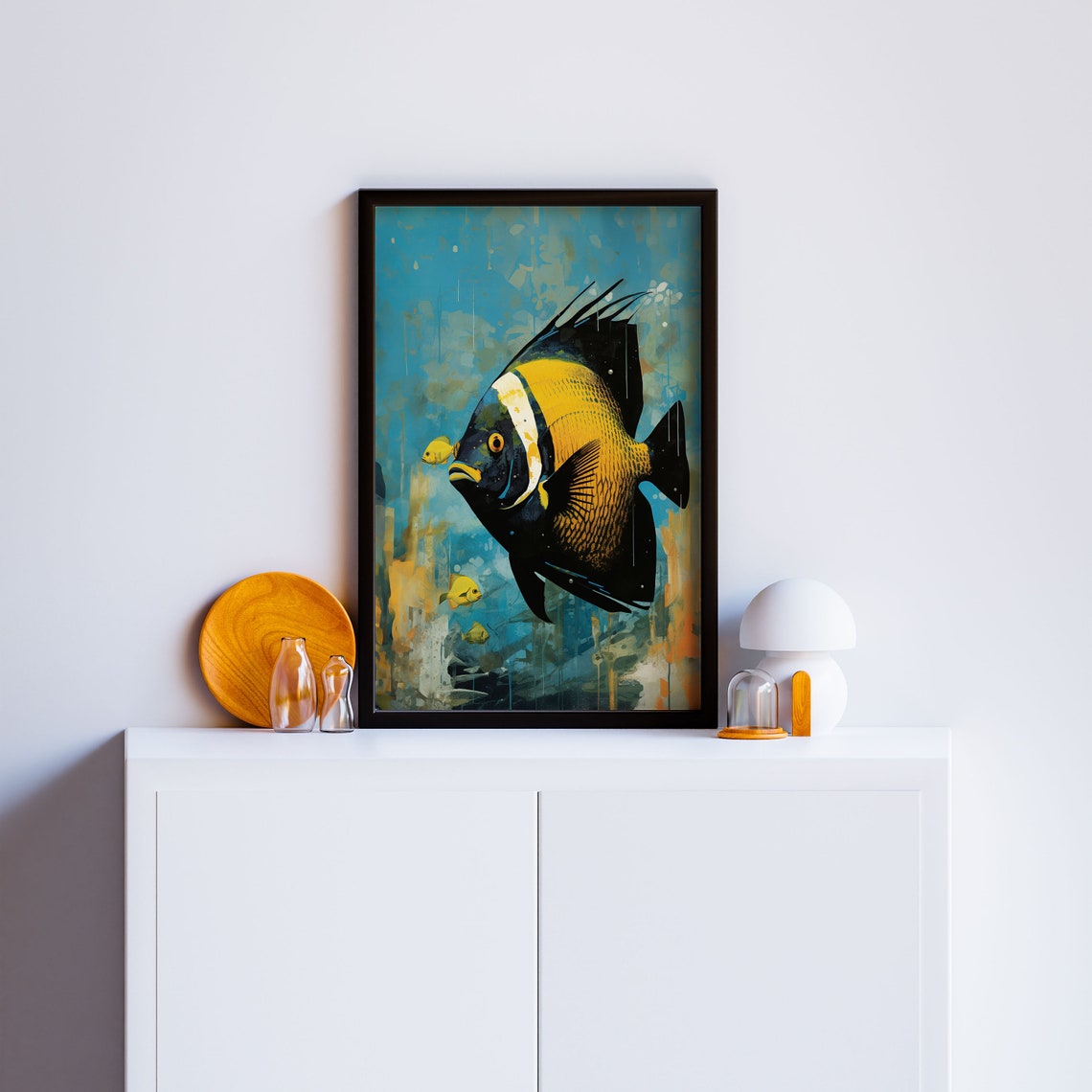 Queen Angelfish Teal Painted Tropical Reef Ocean Wildlife Poster - Image 2