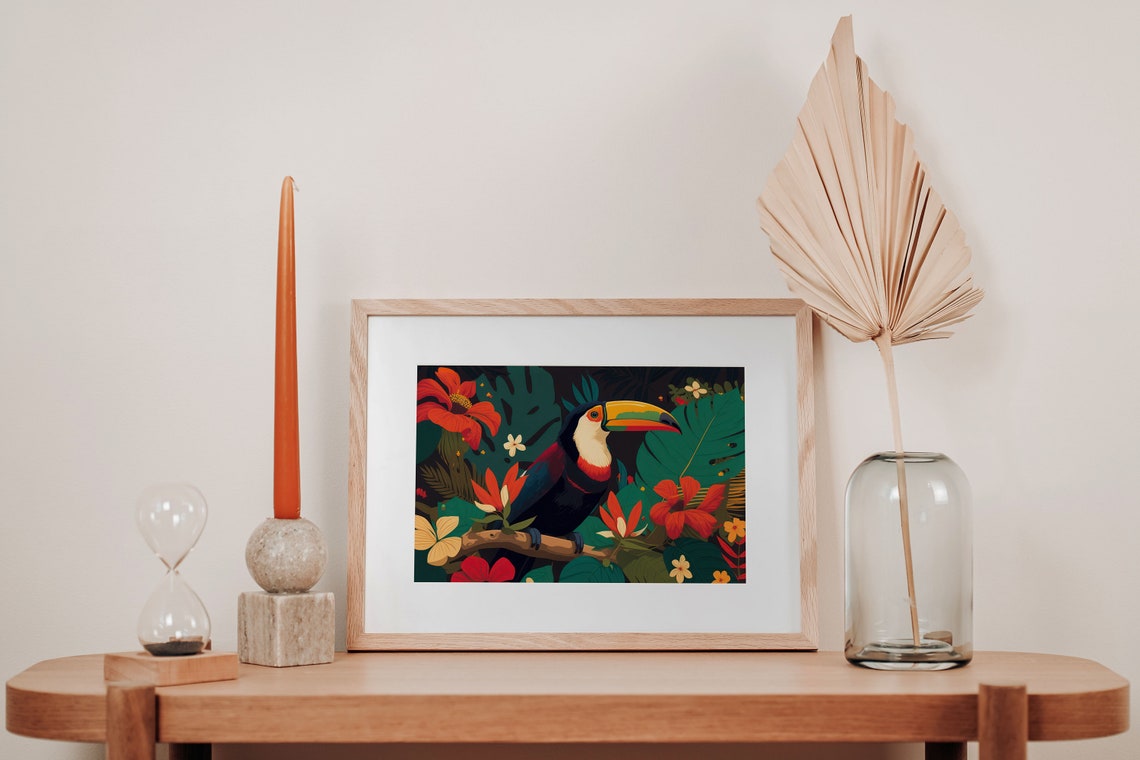 Toucan Rainforest Red Floral Print Jungle Toucan Poster Art Amazon Nursery Decor Modern Chic - Image 3