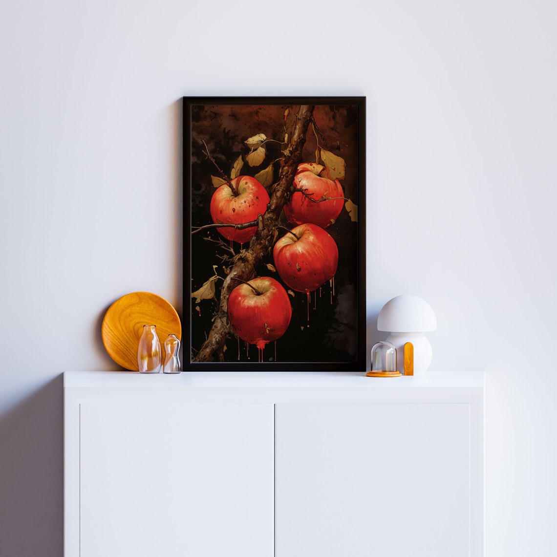 Dark Moody Red Apple Orchard Rustic Branch Harvest Painting Poster - Image 4