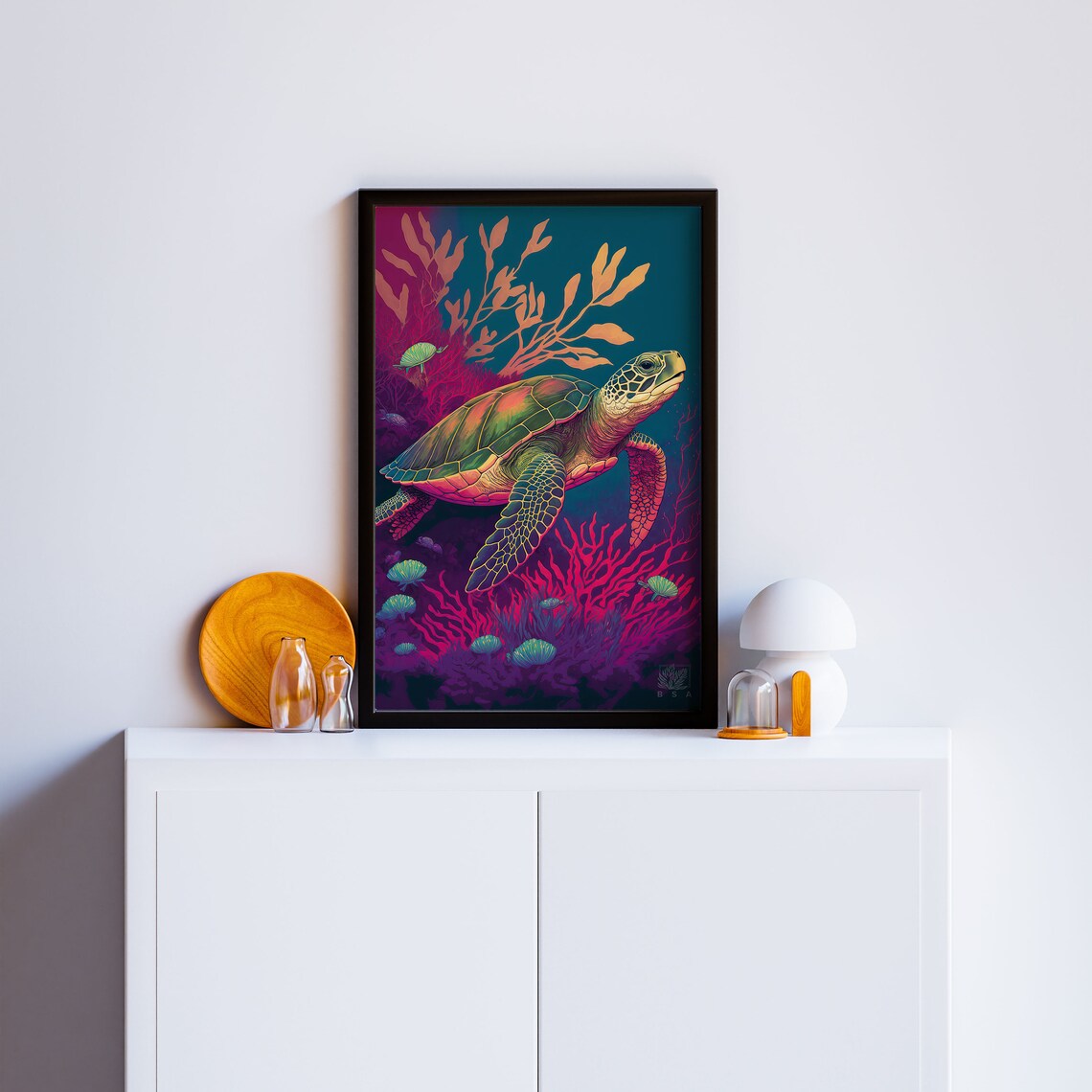 Ocean Sea Turtle Poster Airbnb Vacation Home Decor Modern Chic Art Prints