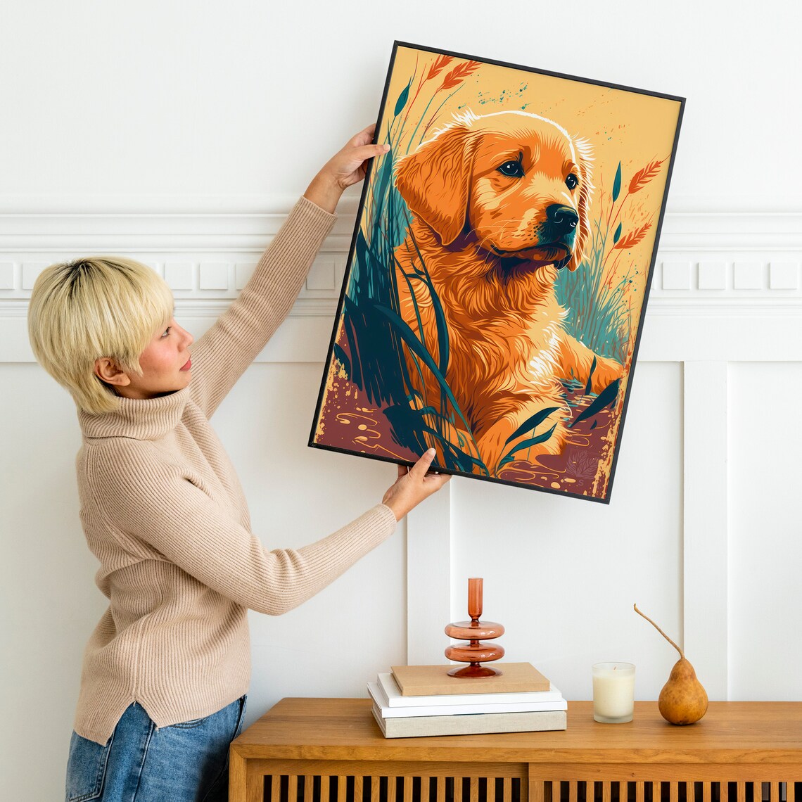 Golden Retriever Puppy Poster Orange Reeds Pop Art Cute Dog Decor - Image 3