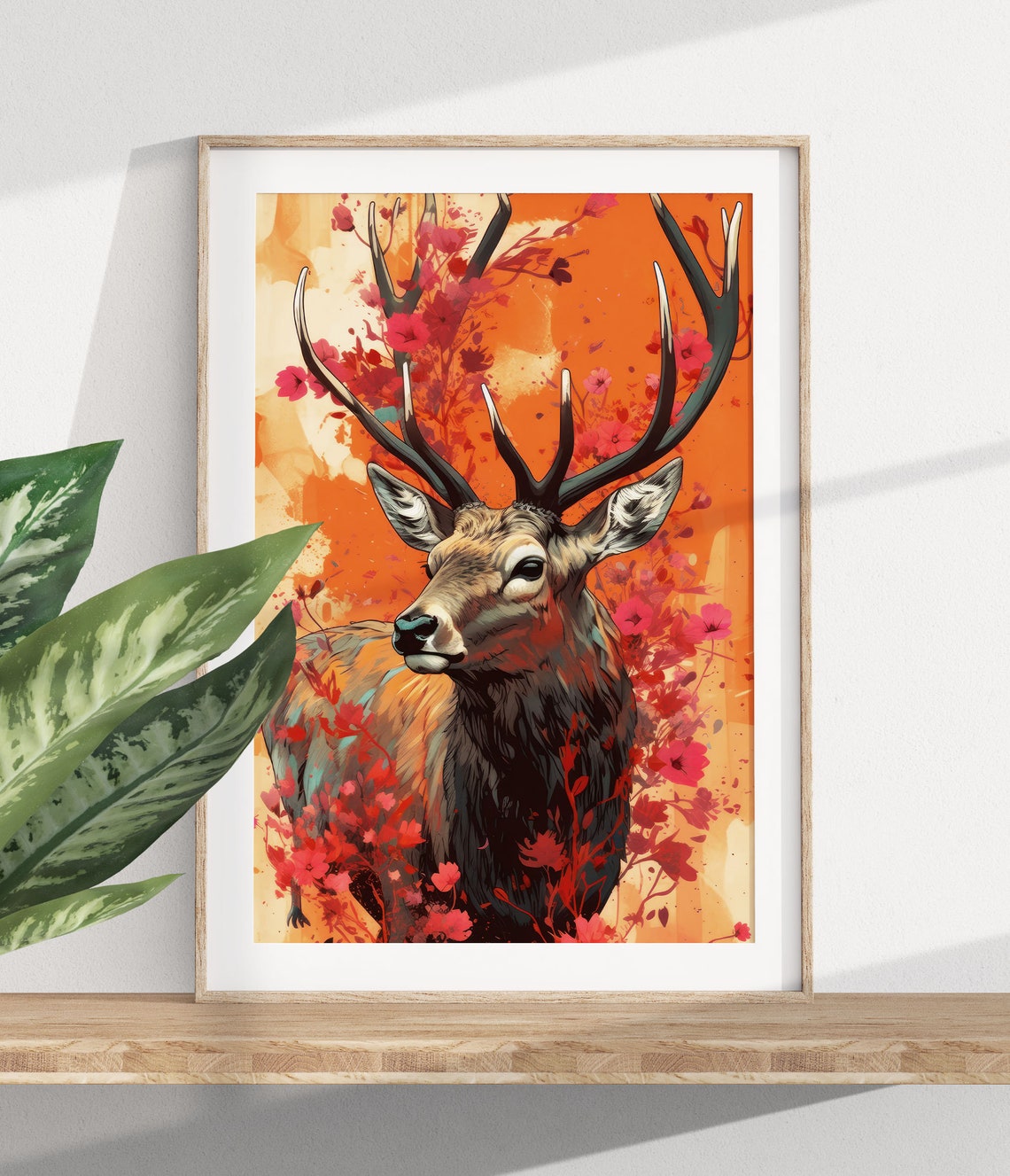 Bull Elk With Grand Antlers Among Pink Spring Blossoms Poster - Image 2